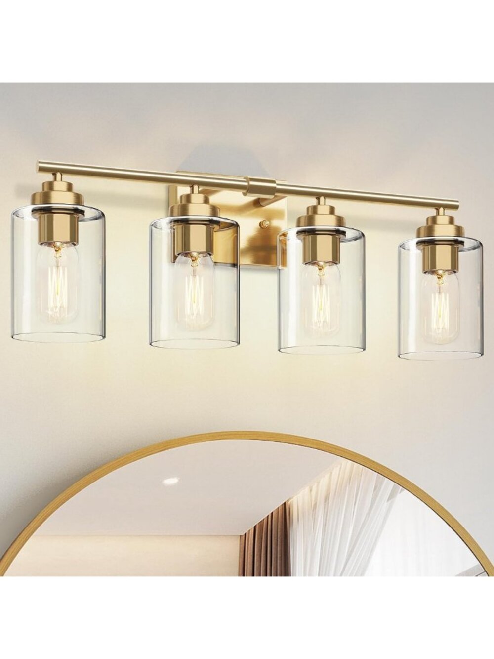 Elegant Gold Bathroom Vanity Light Fixture - 4-Light Wall Sconce for Mirror